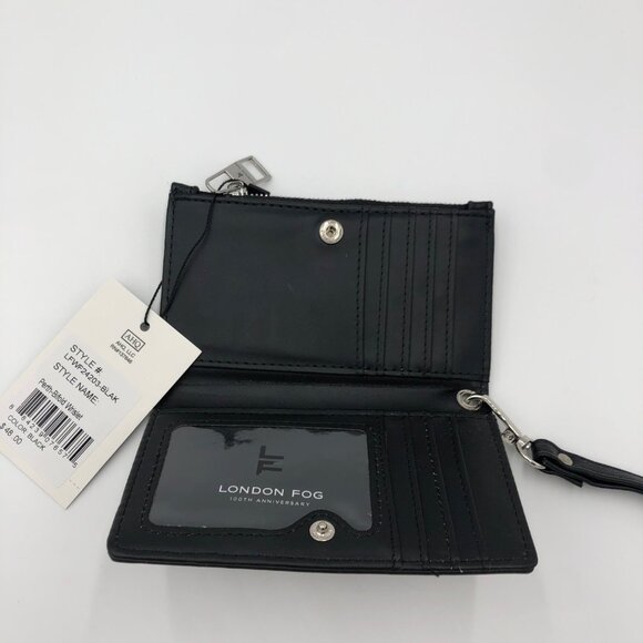 London Fog Perth Bifold Wristlet Wallet Black Faux Leather 6 Card Slots NWT Chic - Picture 4 of 6